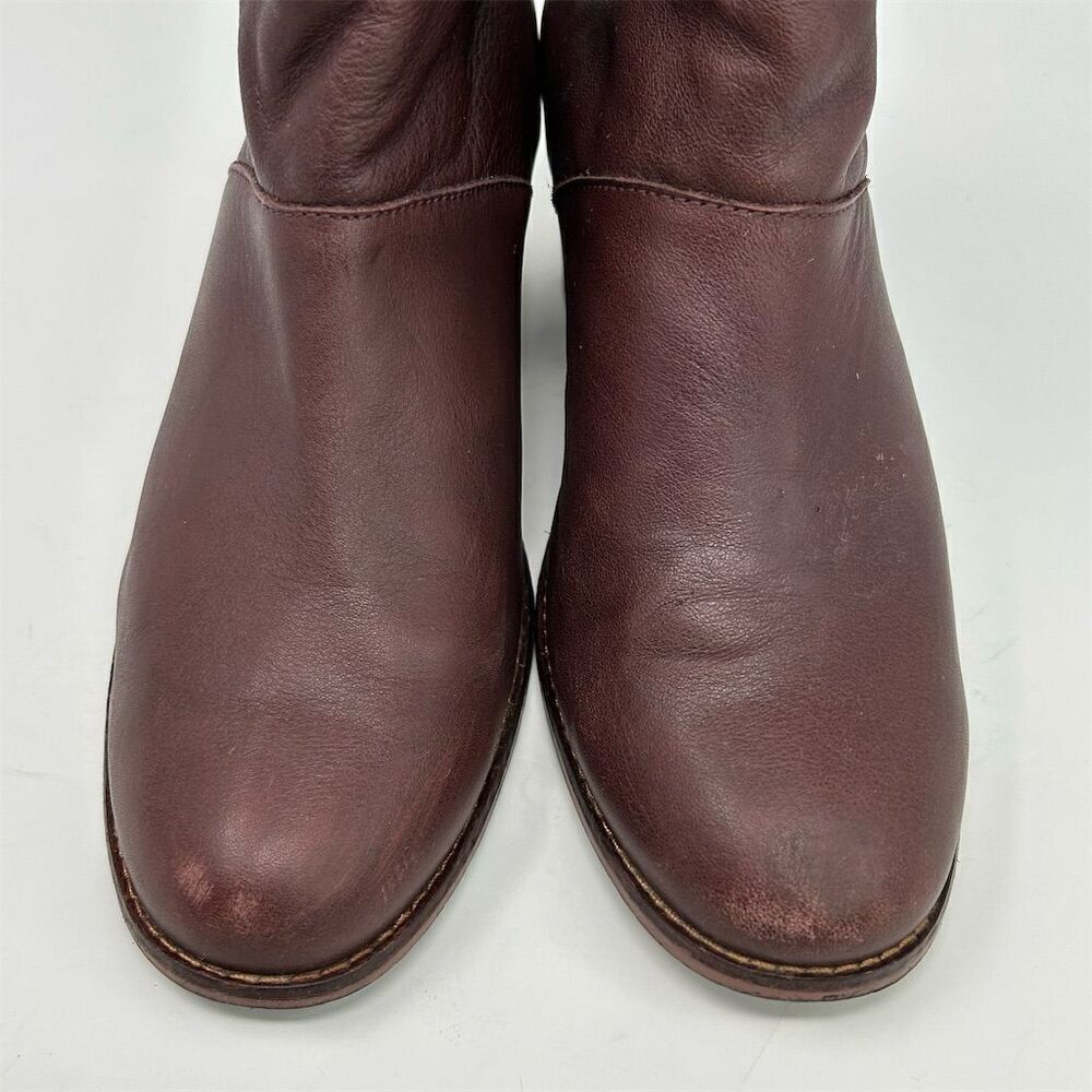 TOMS Leila Burgundy Red Leather Heel Ankle Booties Size 8 Back Zip Tassel - Picture 5 of 12